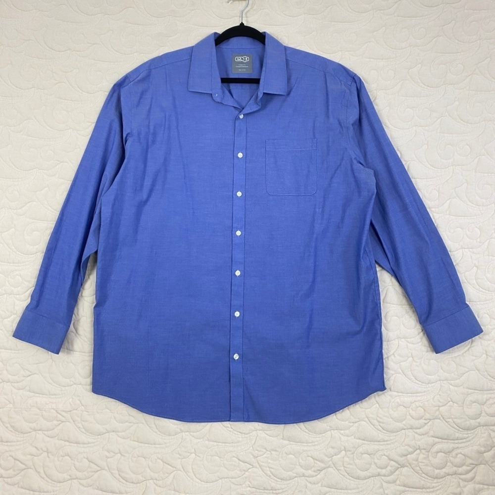 Exp Mens Classic Fit Button Down Shirt Blue Long Sleeve 2XL